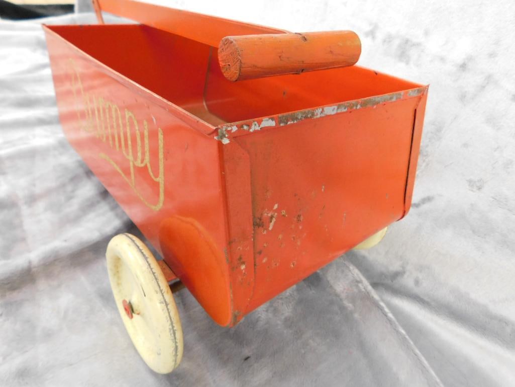 Vintage Metal "Dumpy" Pull Along Dump Trailer - 9" x 18" x 9" - 9