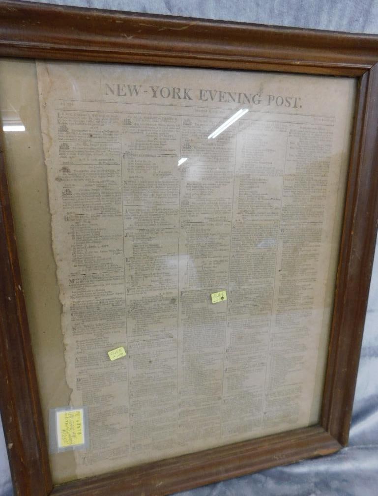 1811 Framed "New York Evening Post Classified Ads With Slave Ads - 22.5" x 18.5" (1 of 9)