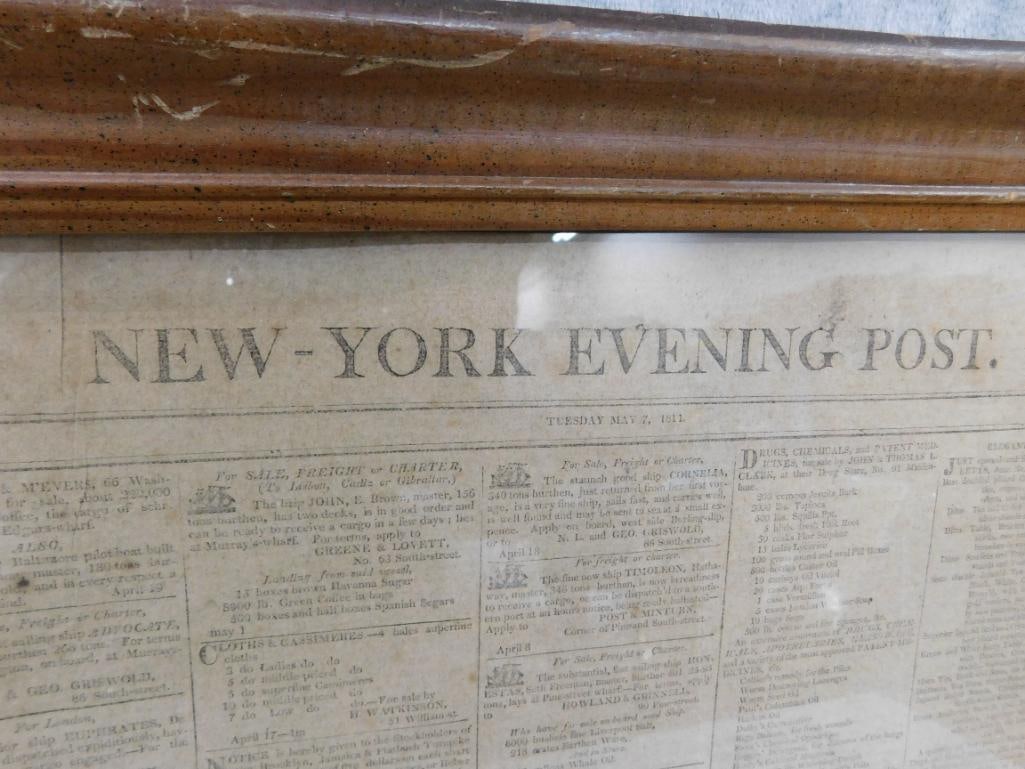 1811 Framed "New York Evening Post Classified Ads With Slave Ads - 22.5" x 18.5" - 6