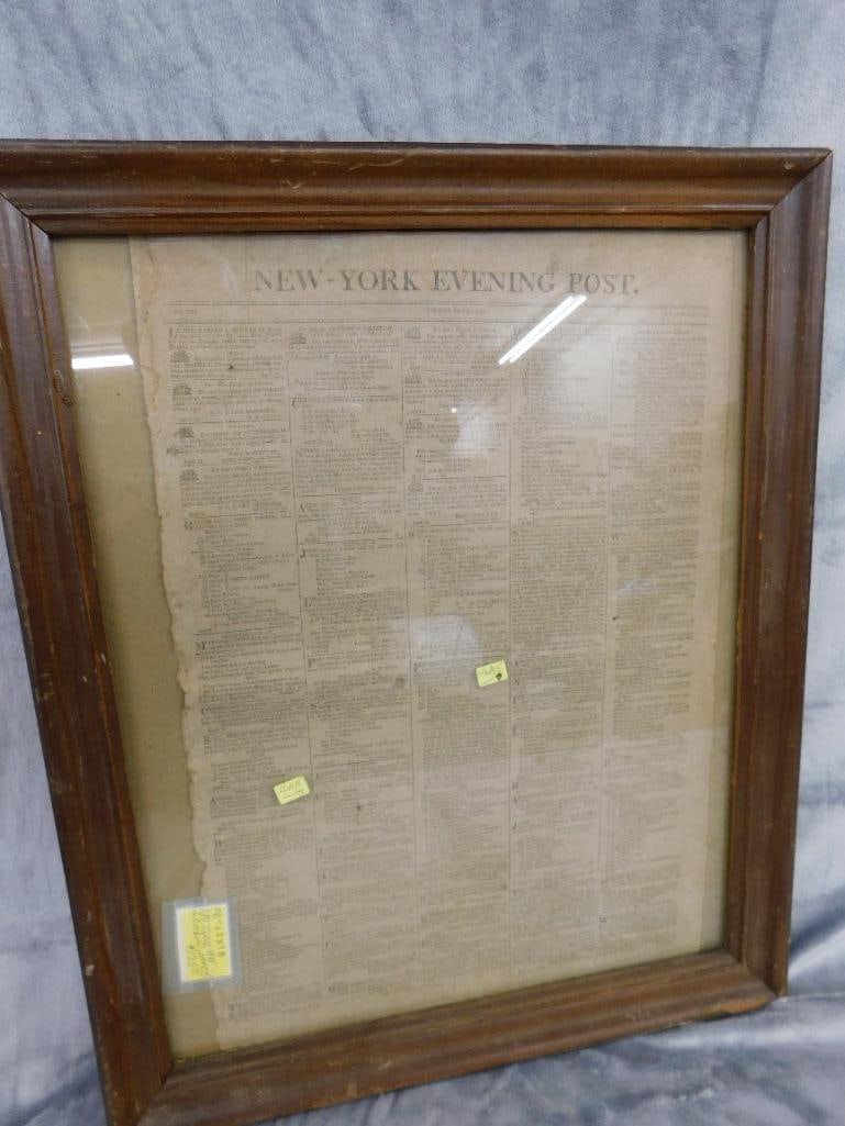 1811 Framed "New York Evening Post Classified Ads With Slave Ads - 22.5" x 18.5" - 8