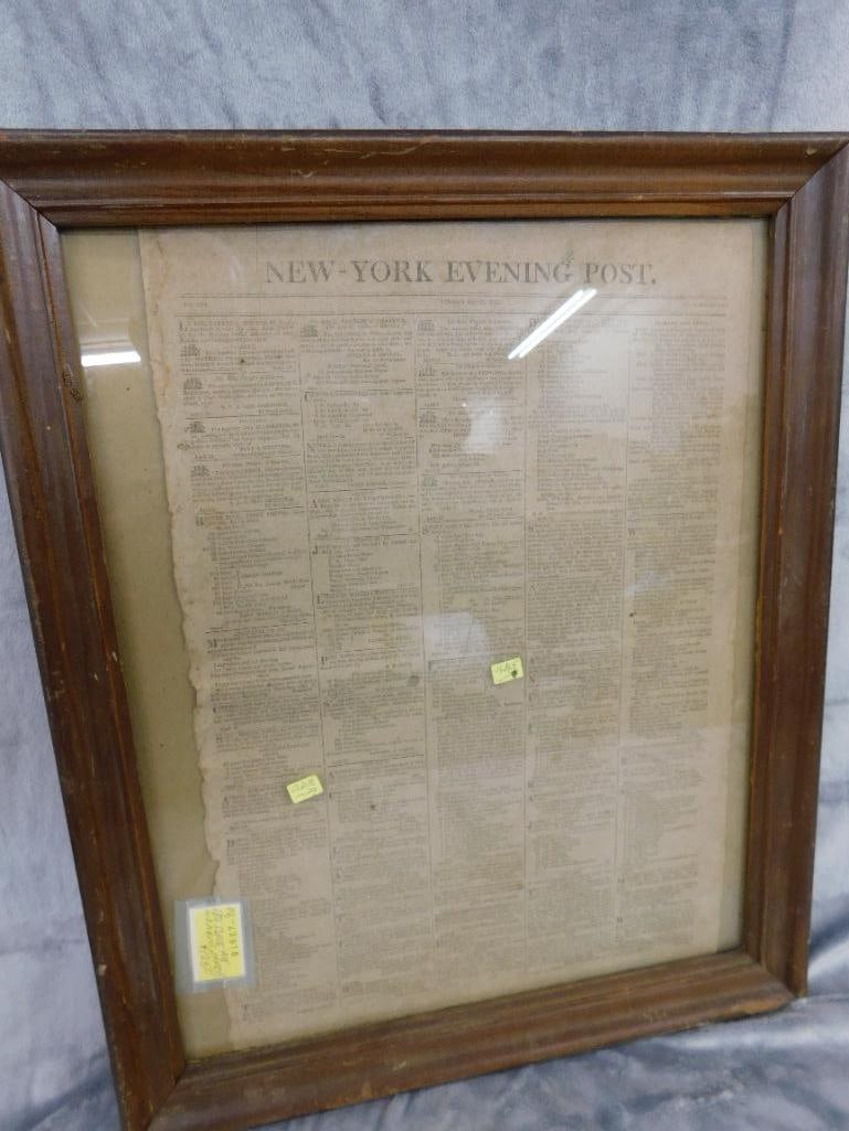 1811 Framed "New York Evening Post Classified Ads With Slave Ads - 22.5" x 18.5" - 9