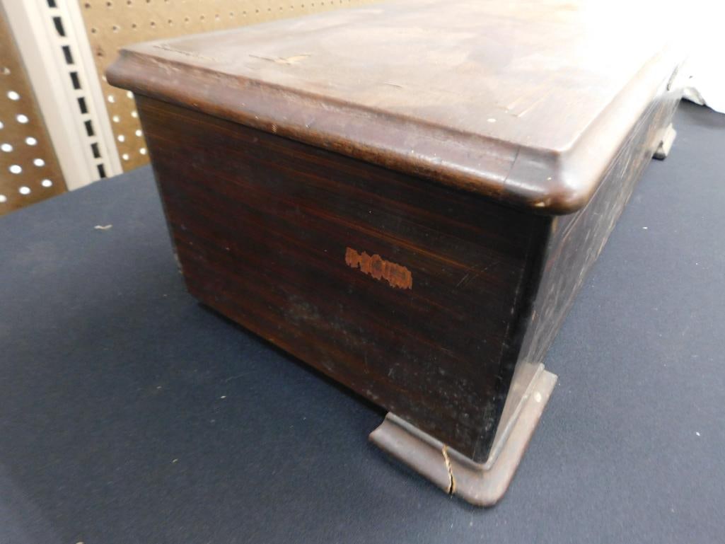 Late 1800s Swiss Crank Inlaid Music Box - Has Crank Handle - 62 Tines - Missing 1 - 18