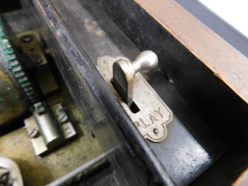 Late 1800s Swiss Crank Inlaid Music Box - Has Crank Handle - 62 Tines - Missing 1 - 9