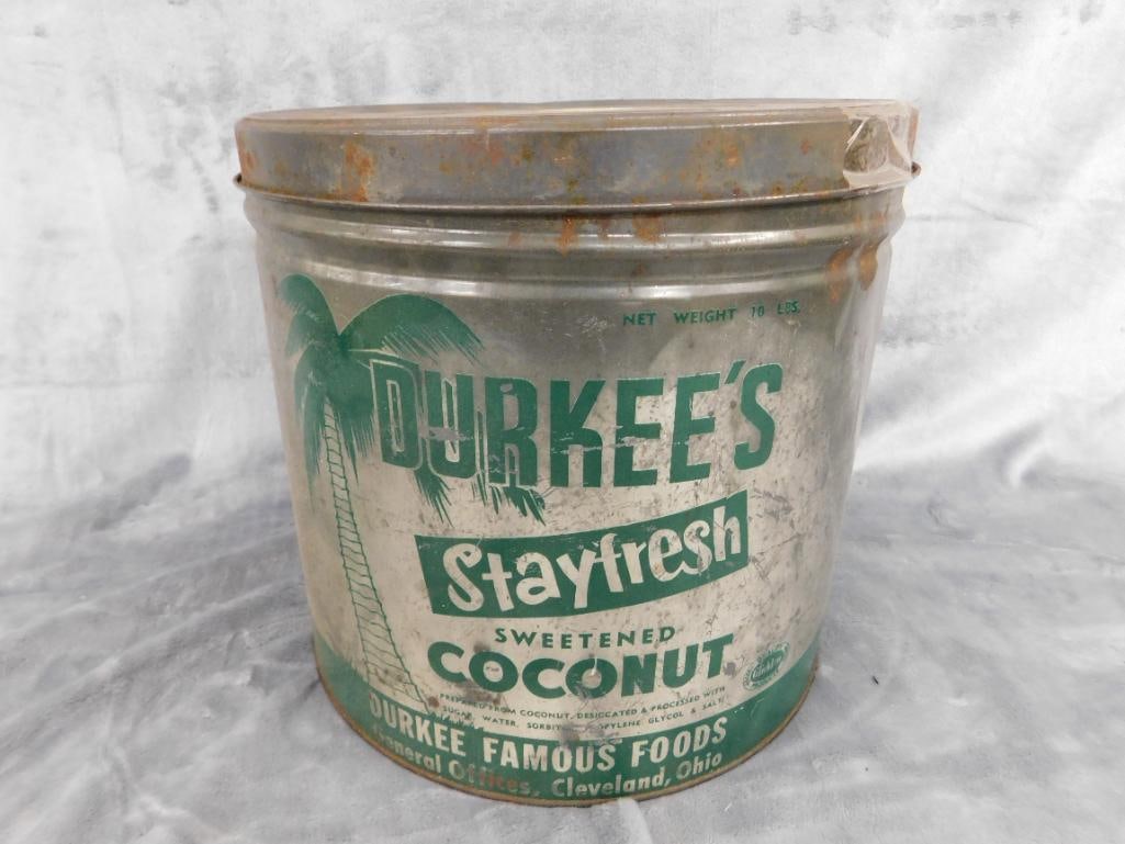 Vintage Durkees "Sweetened Coconut" Tin - 10" x 10.5" - 6