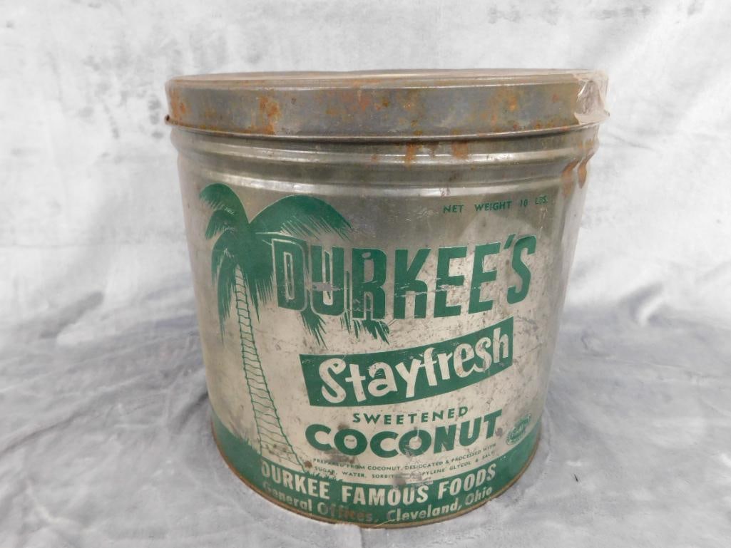Vintage Durkees "Sweetened Coconut" Tin - 10" x 10.5" - 8