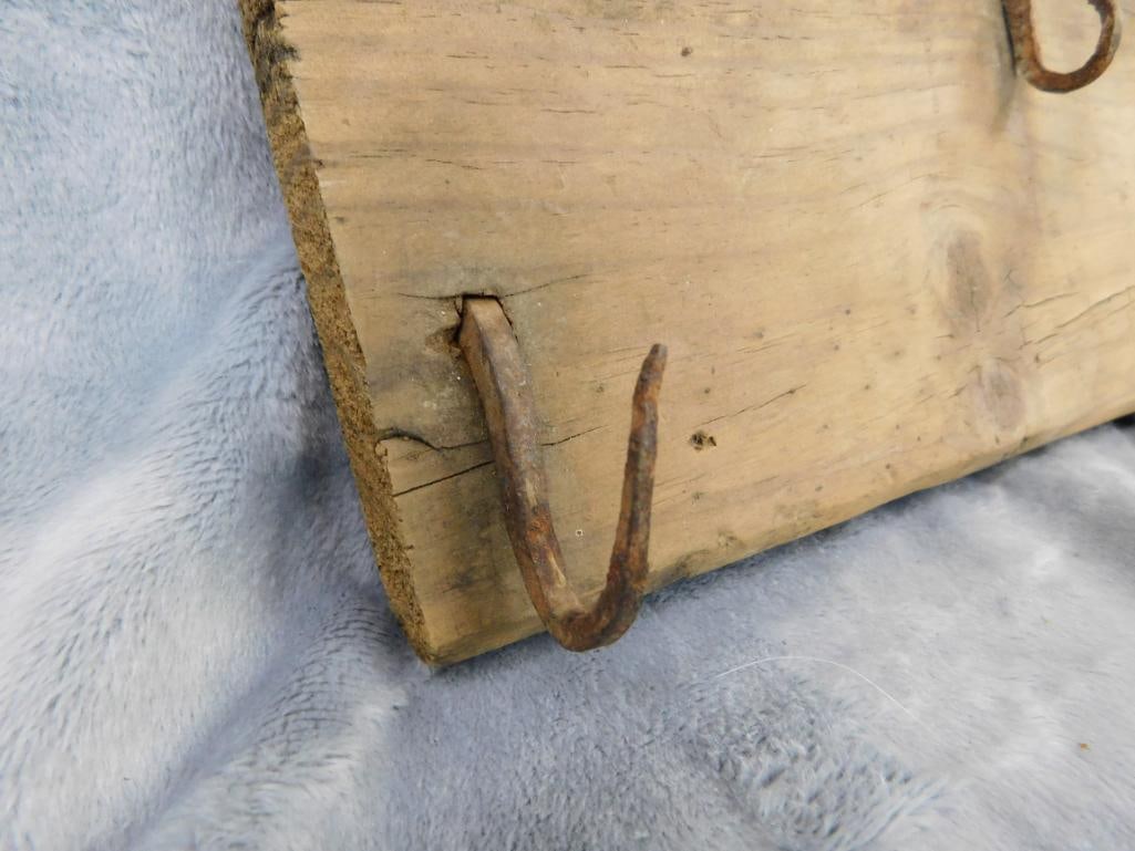 Vintage Hunt Bleeding Board - Hand Wrought Hooks - 6" x 22.5" - 2