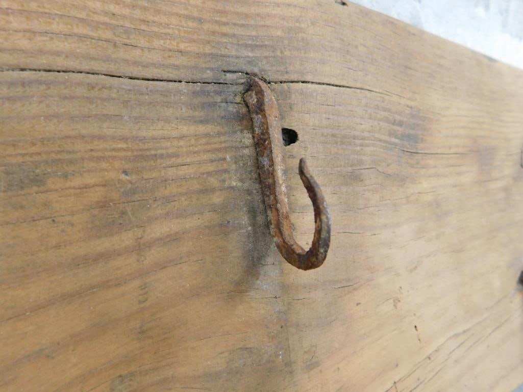 Vintage Hunt Bleeding Board - Hand Wrought Hooks - 6" x 22.5" - 4