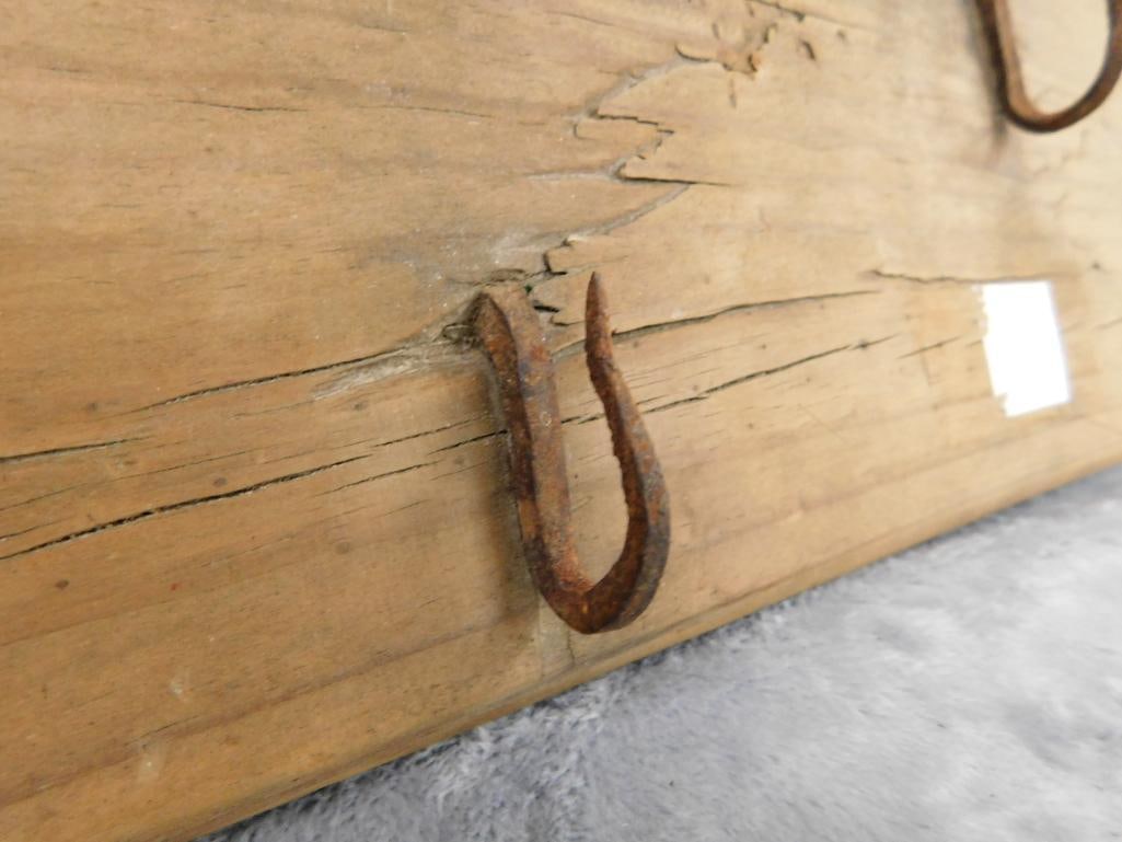 Vintage Hunt Bleeding Board - Hand Wrought Hooks - 6" x 22.5" - 5