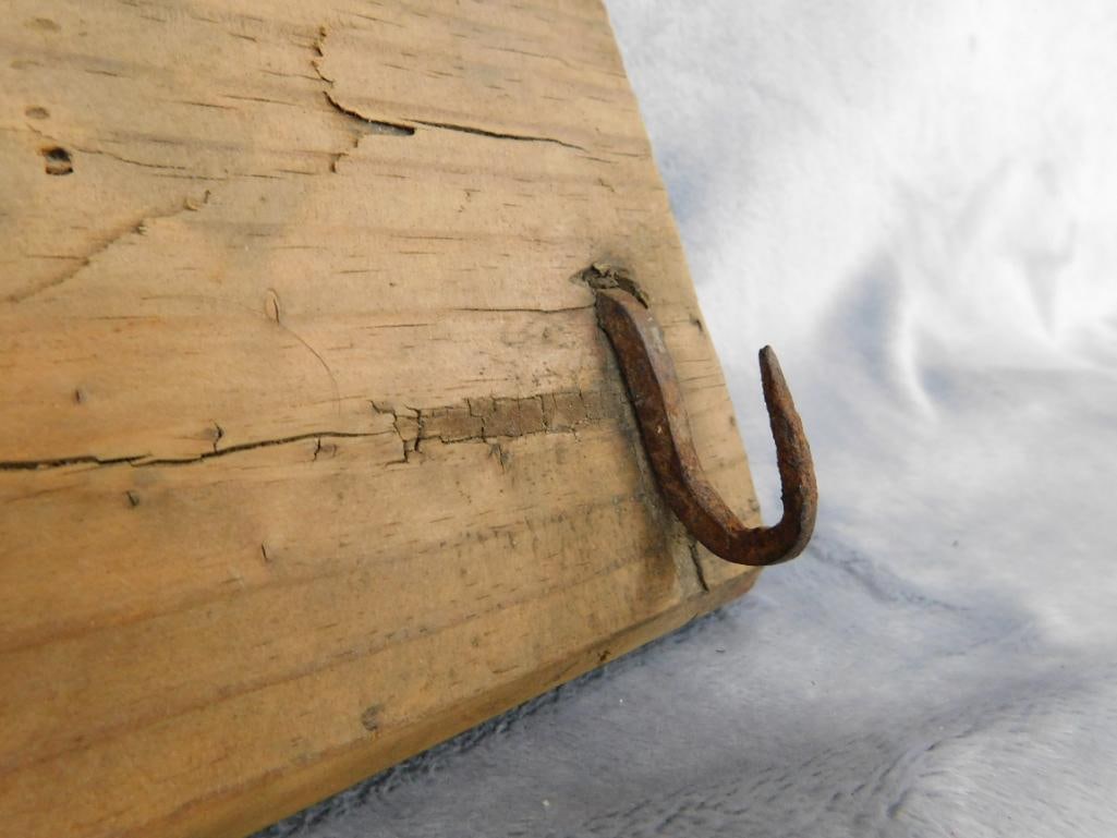 Vintage Hunt Bleeding Board - Hand Wrought Hooks - 6" x 22.5" - 7