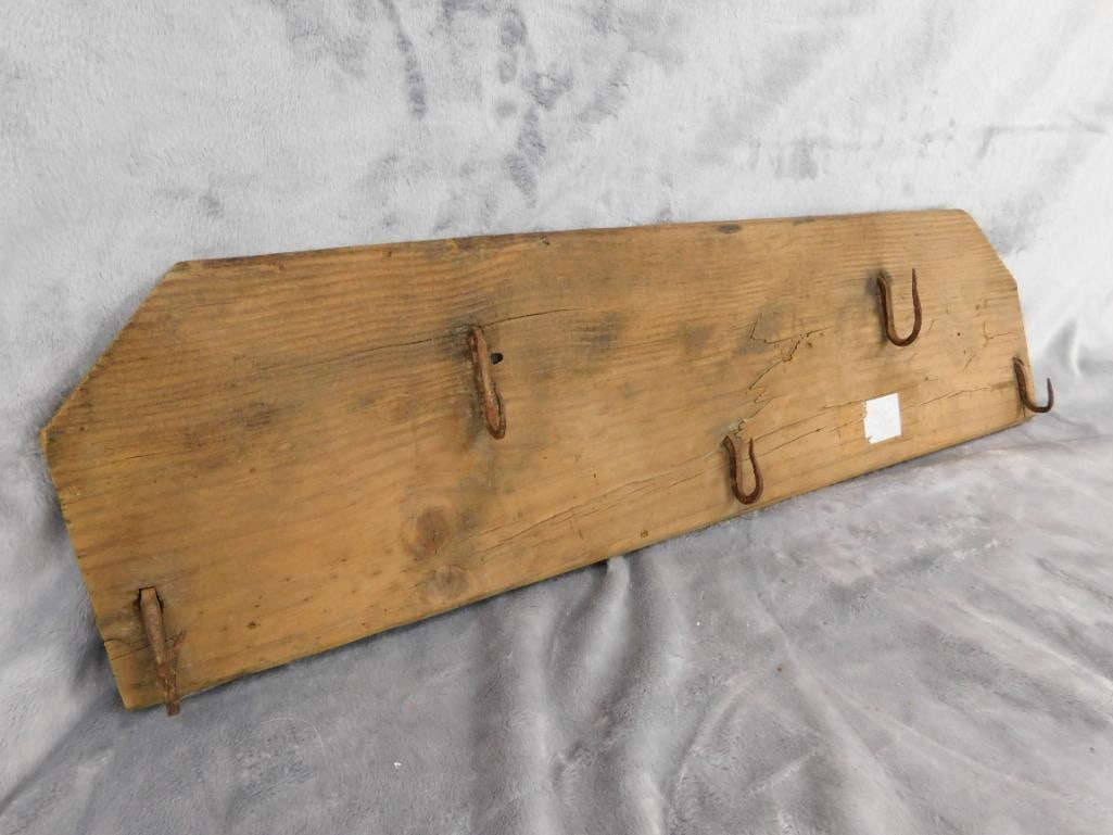 Vintage Hunt Bleeding Board - Hand Wrought Hooks - 6" x 22.5" - 9