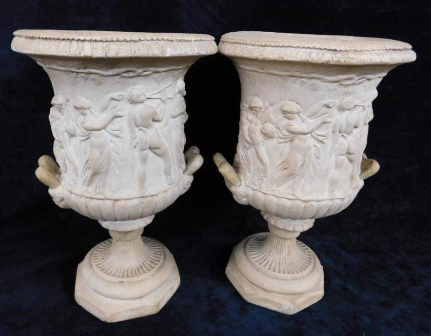 Pair of Early Stone Urns - Nudes - Each 8.5" x 5.25": See Photos For Condition and Details