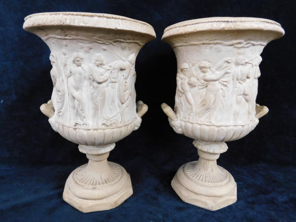 Pair of Early Stone Urns - Nudes - Each 8.5" x 5.25" - 8
