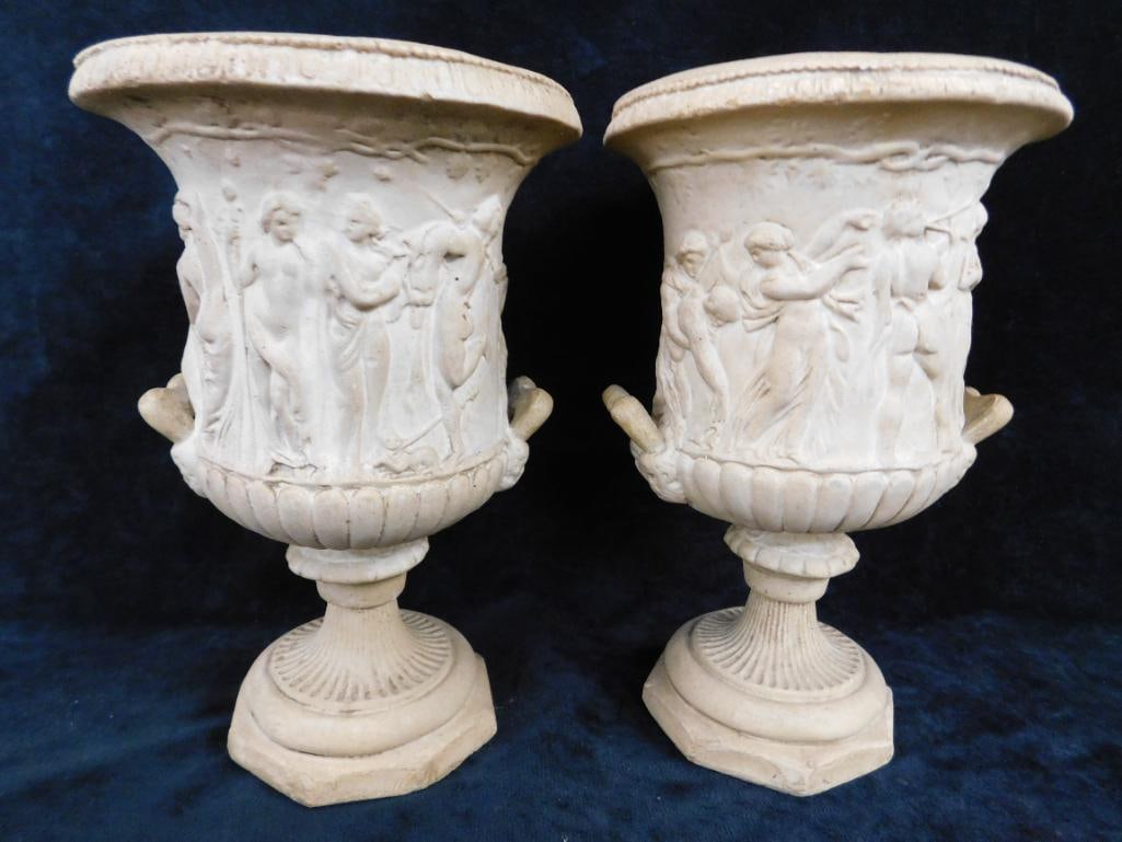 Pair of Early Stone Urns - Nudes - Each 8.5" x 5.25" - 9