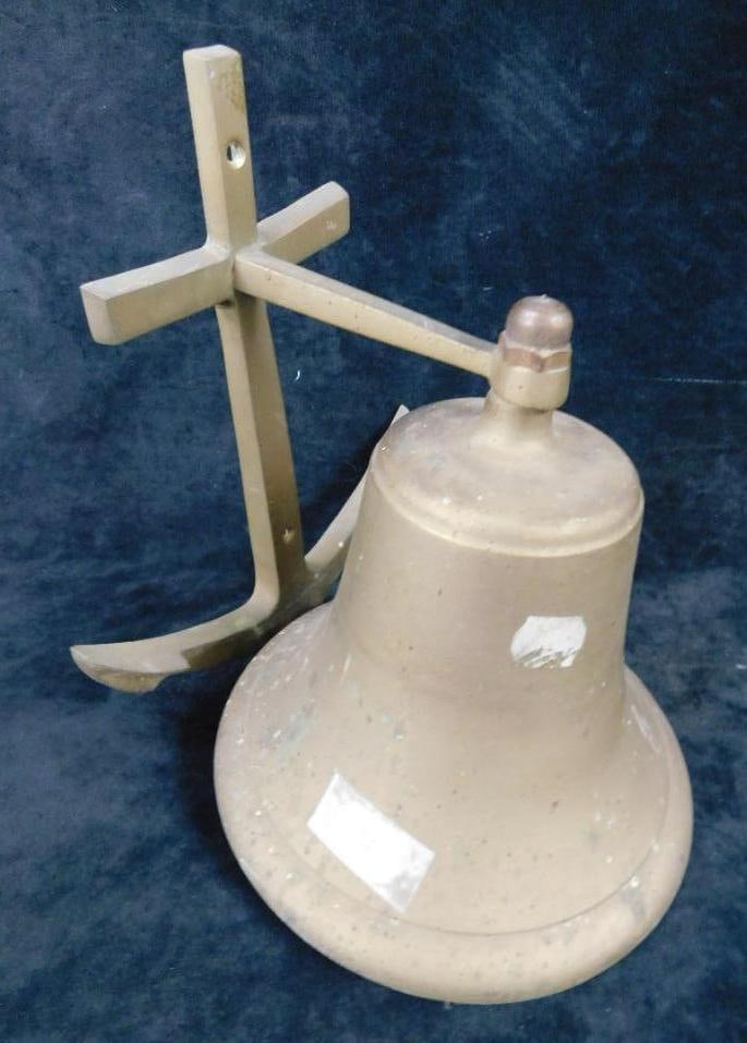 Vintage Brass Bell with Anchor Wall Mount - 9.25" x 7.5" x 7.5": See Photos For Condition and Details