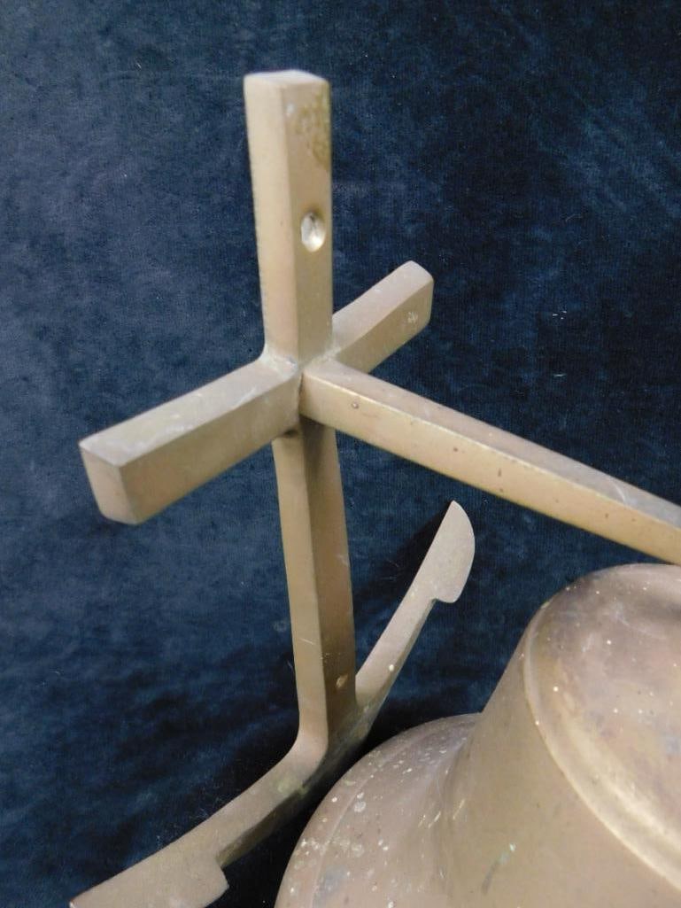 Vintage Brass Bell with Anchor Wall Mount - 9.25" x 7.5" x 7.5" - 2