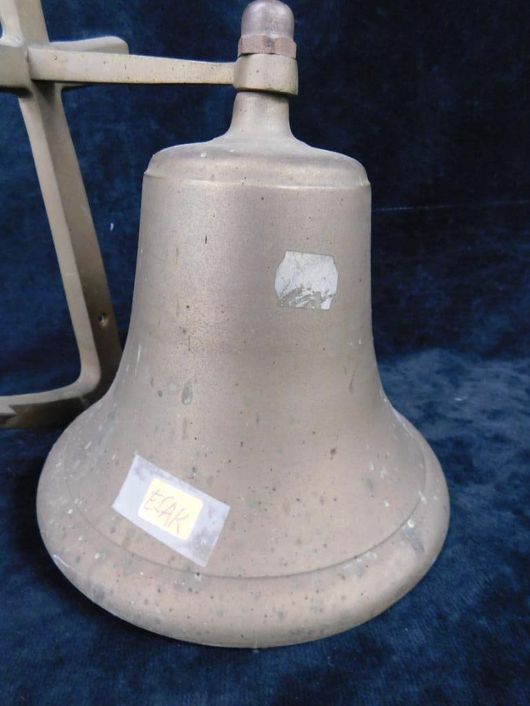 Vintage Brass Bell with Anchor Wall Mount - 9.25" x 7.5" x 7.5" - 3