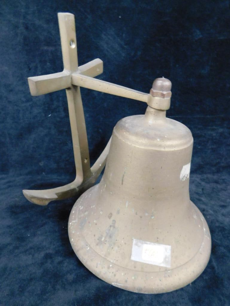 Vintage Brass Bell with Anchor Wall Mount - 9.25" x 7.5" x 7.5" - 5