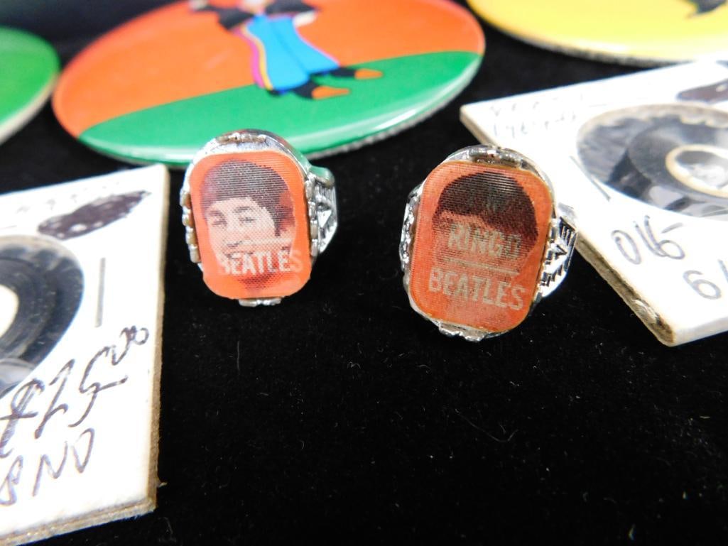 Tray Lot of Vintage "Beatles" Items - Charms - Pins - Rings - 10