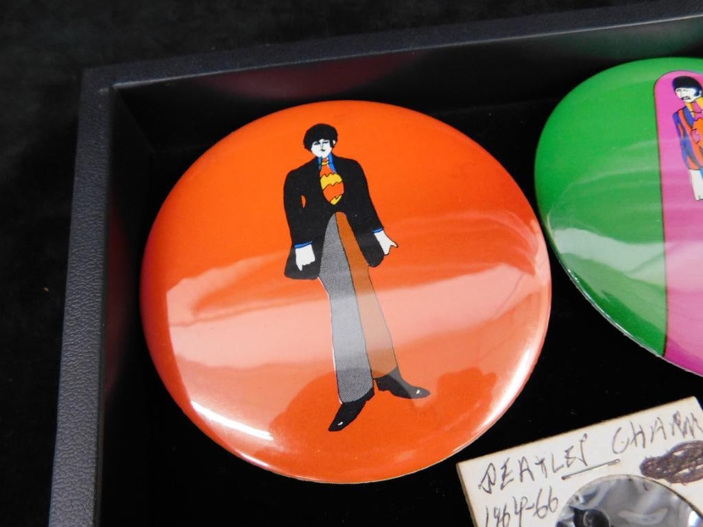 Tray Lot of Vintage "Beatles" Items - Charms - Pins - Rings - 2