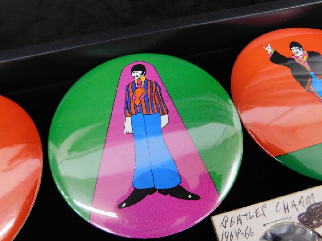 Tray Lot of Vintage "Beatles" Items - Charms - Pins - Rings - 3