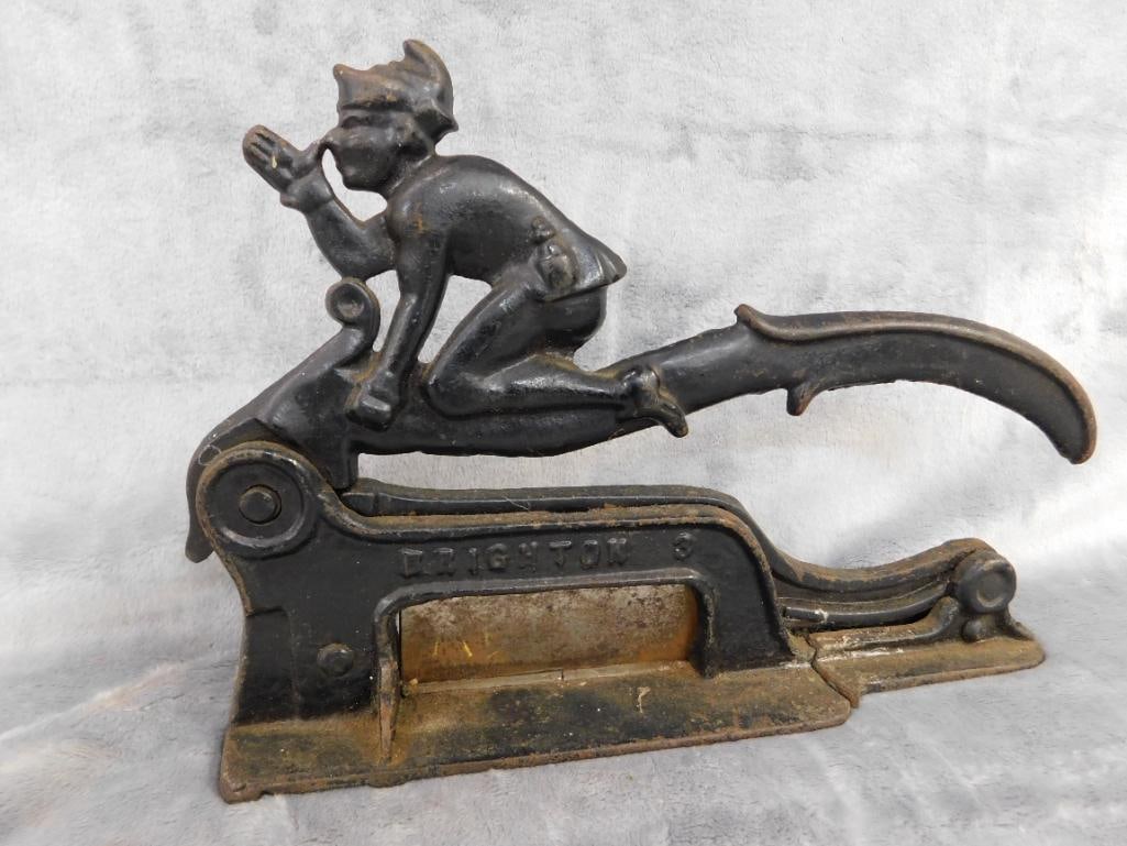 Vintage Brighton Cast Iron Figural Tobacco Cutter - 7.5" x 11" x 3" - 10