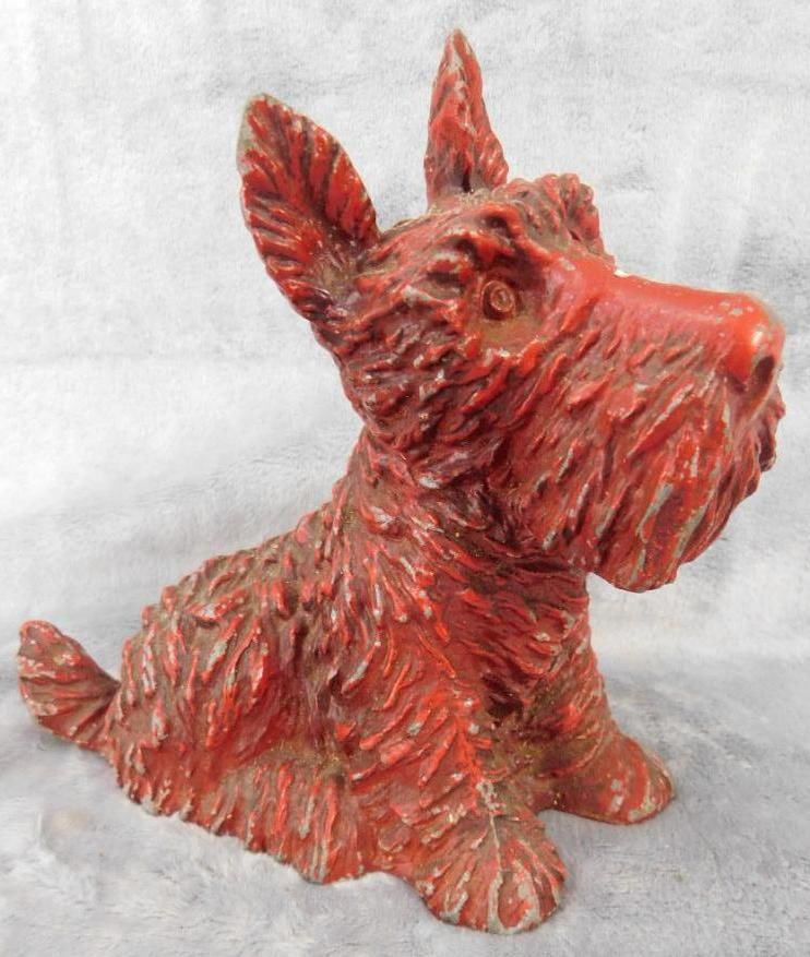Vintage Cast Metal Scottie Dog Bank - 6" x 6.5" x 3": See Photos For Condition and Details