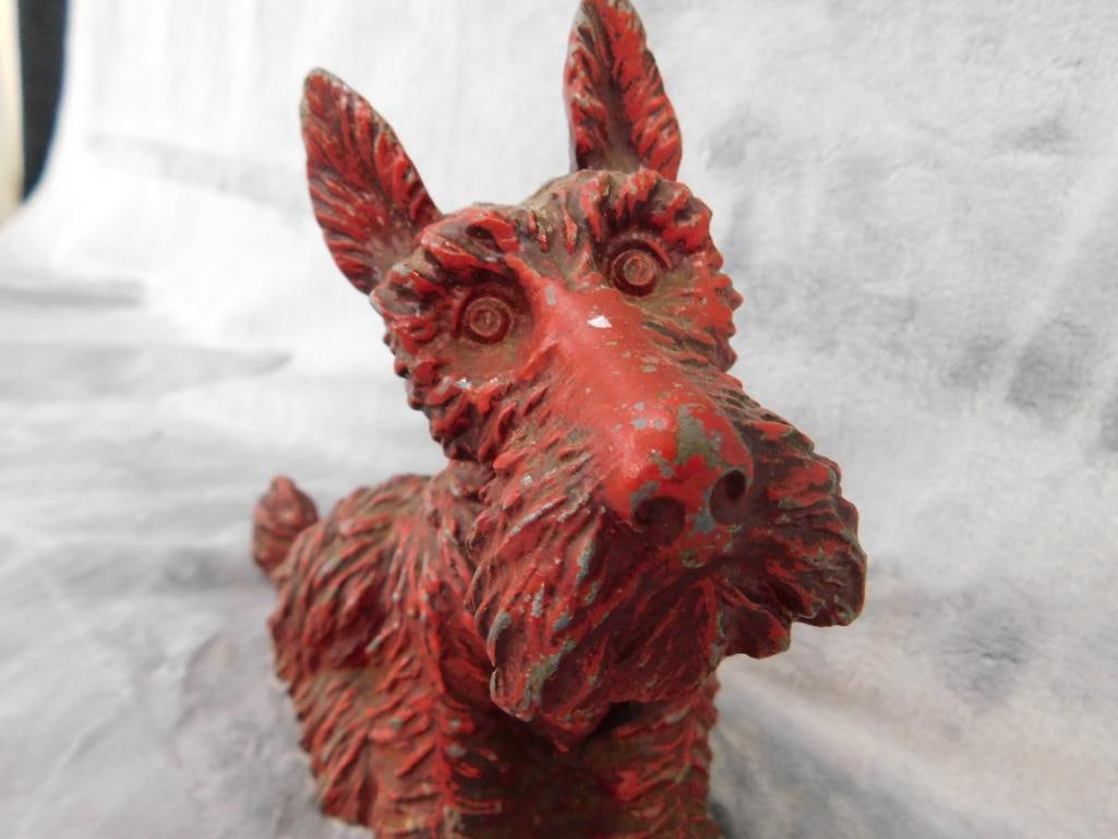 Vintage Cast Metal Scottie Dog Bank - 6" x 6.5" x 3" - 3