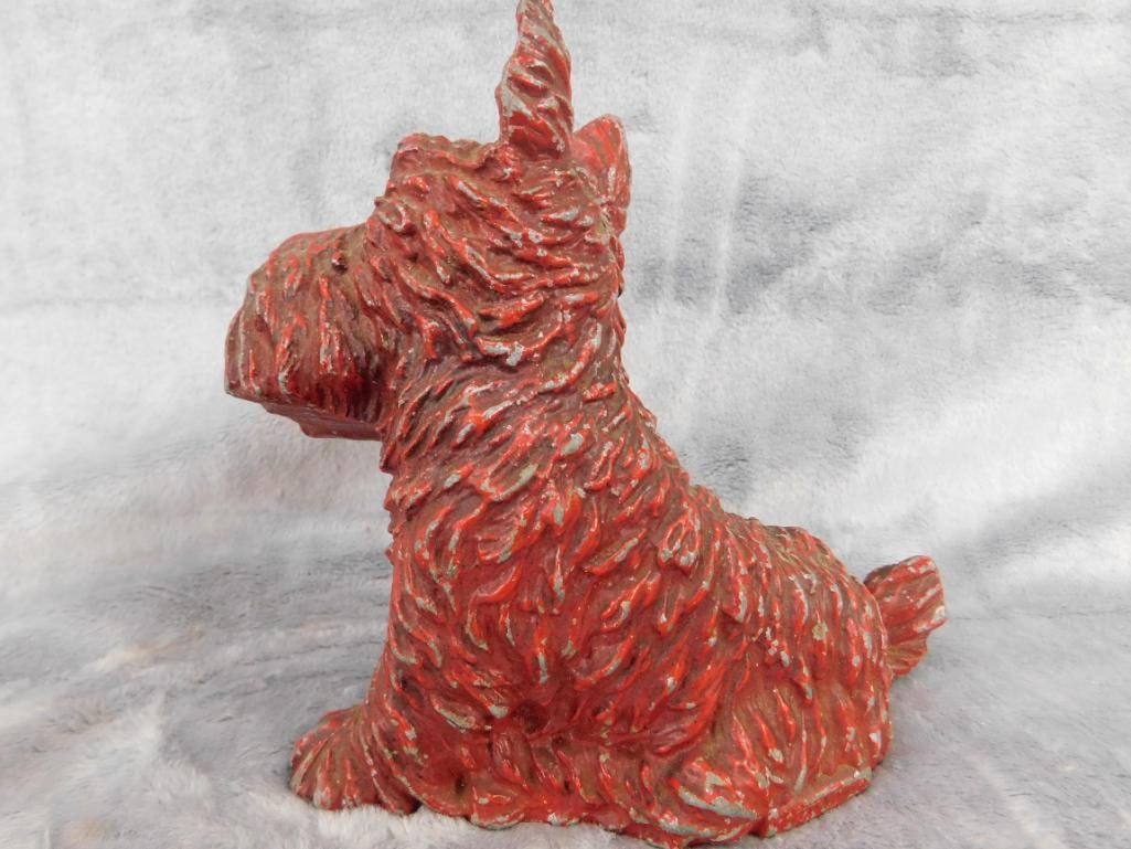 Vintage Cast Metal Scottie Dog Bank - 6" x 6.5" x 3" - 6
