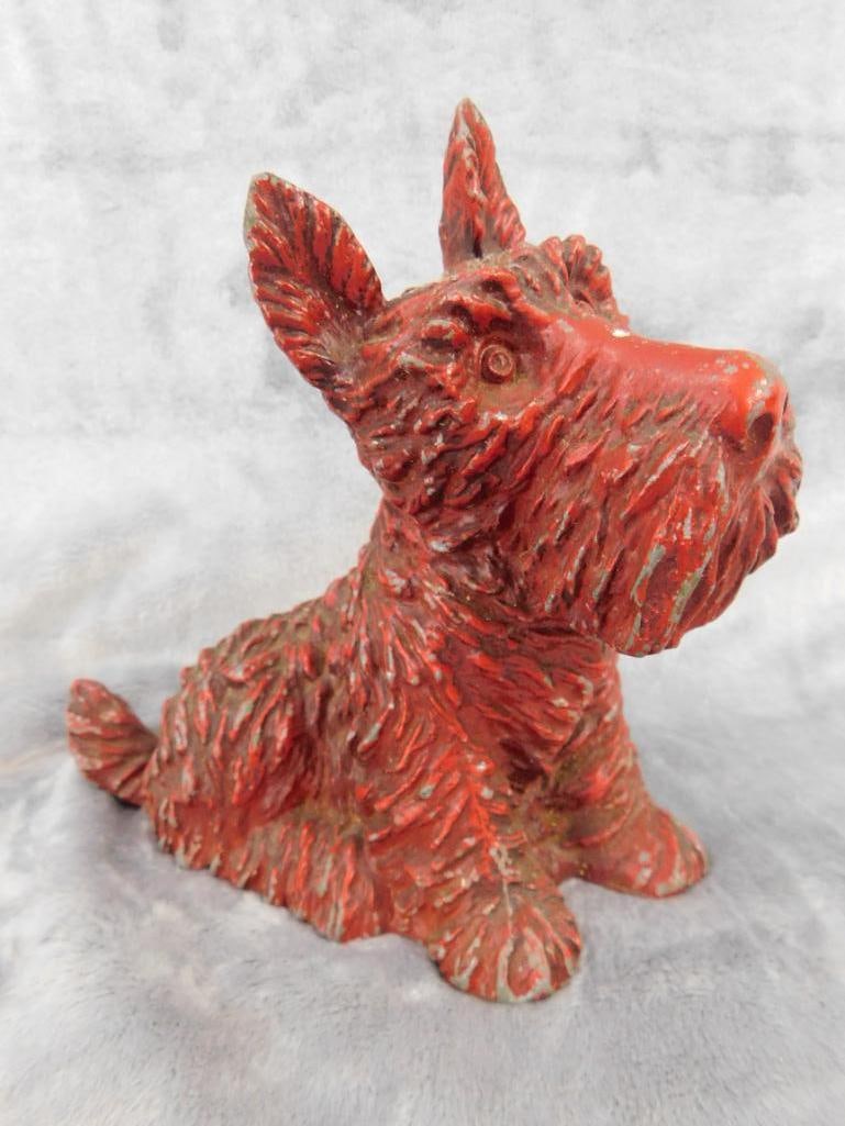 Vintage Cast Metal Scottie Dog Bank - 6" x 6.5" x 3" - 8