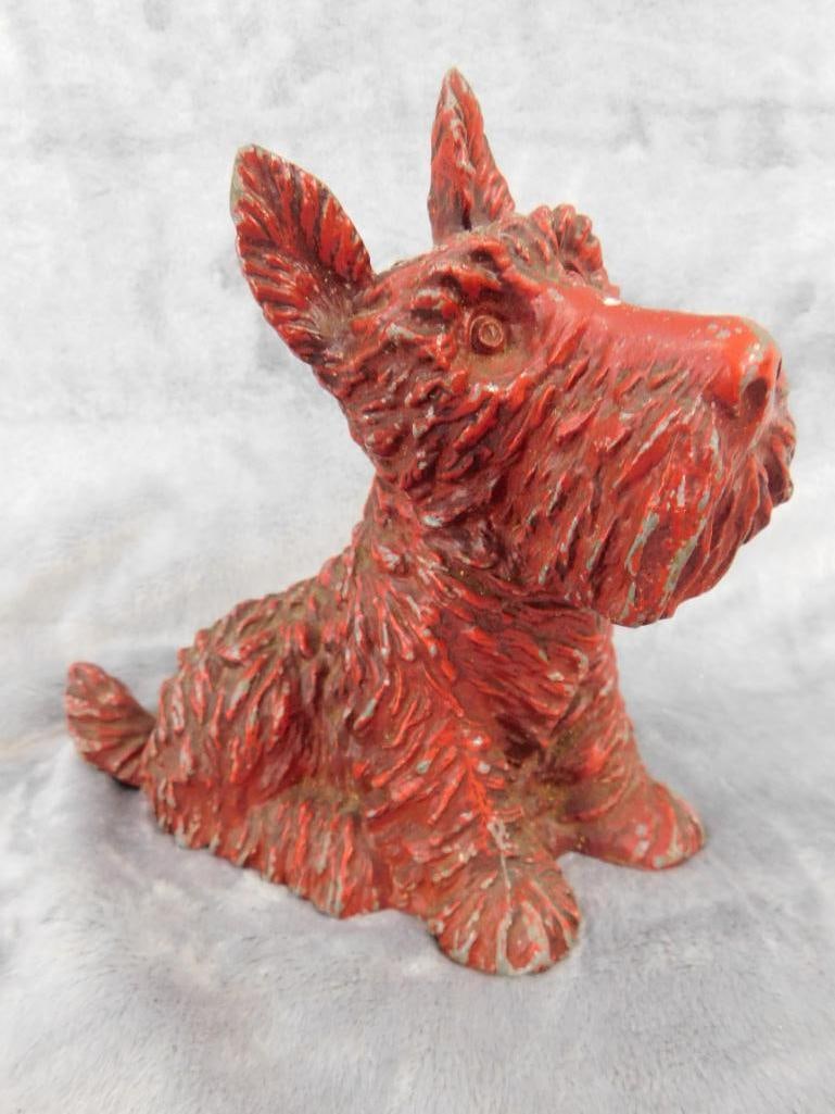 Vintage Cast Metal Scottie Dog Bank - 6" x 6.5" x 3" - 9