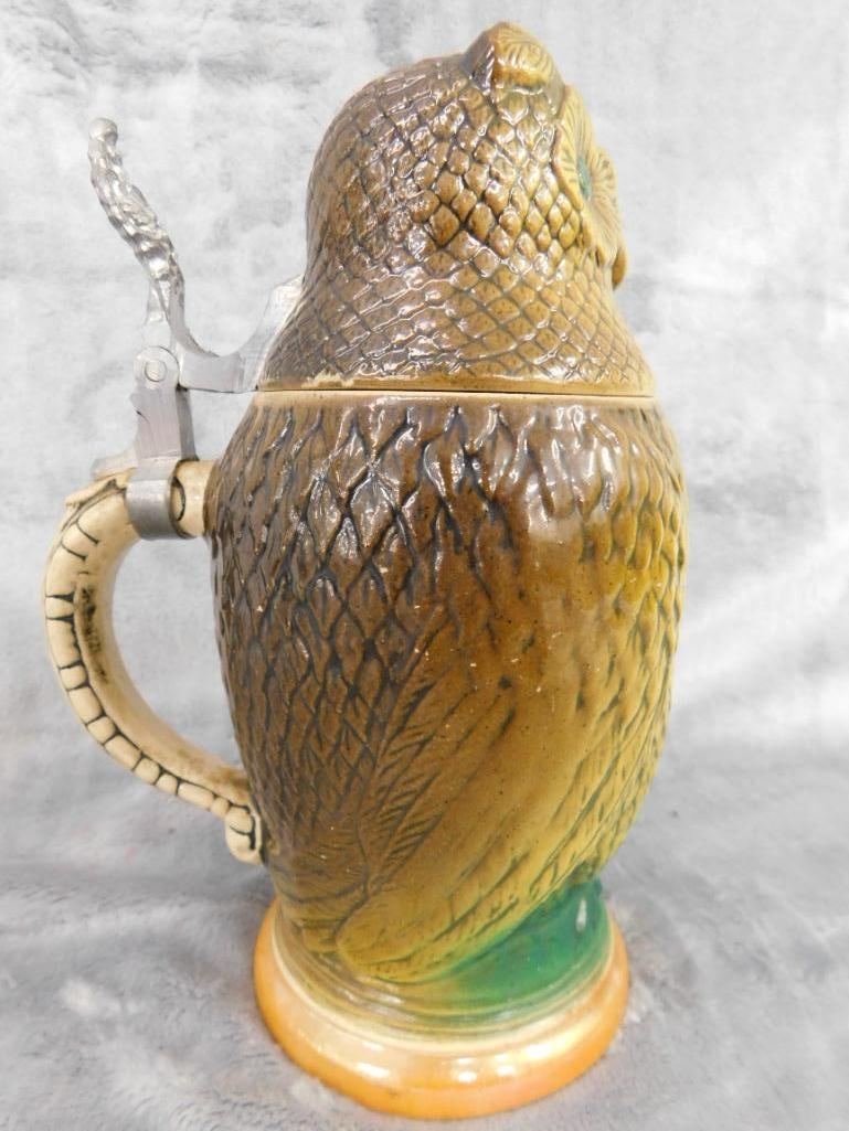 Matthias Girmscheid Figural German Ceramic Owl Beer Stein - 8" x 5.5"x 4" - 2