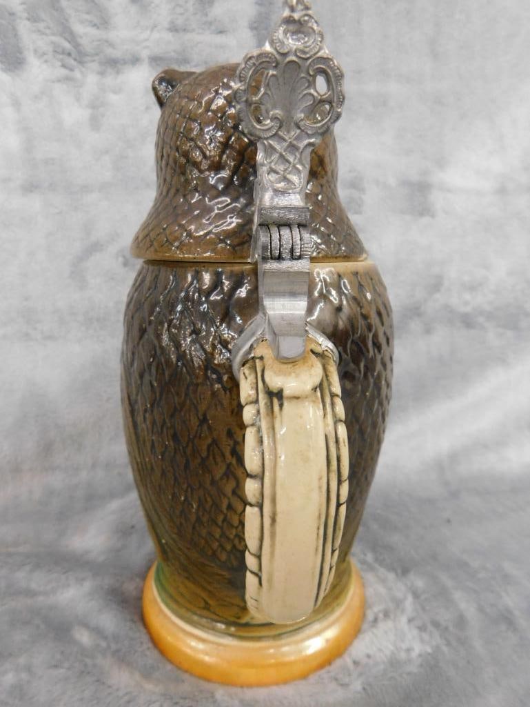 Matthias Girmscheid Figural German Ceramic Owl Beer Stein - 8" x 5.5"x 4" - 3