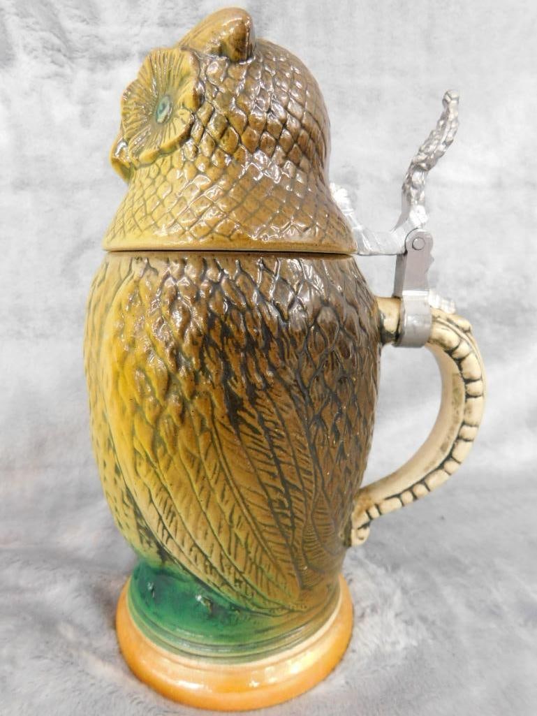 Matthias Girmscheid Figural German Ceramic Owl Beer Stein - 8" x 5.5"x 4" - 4