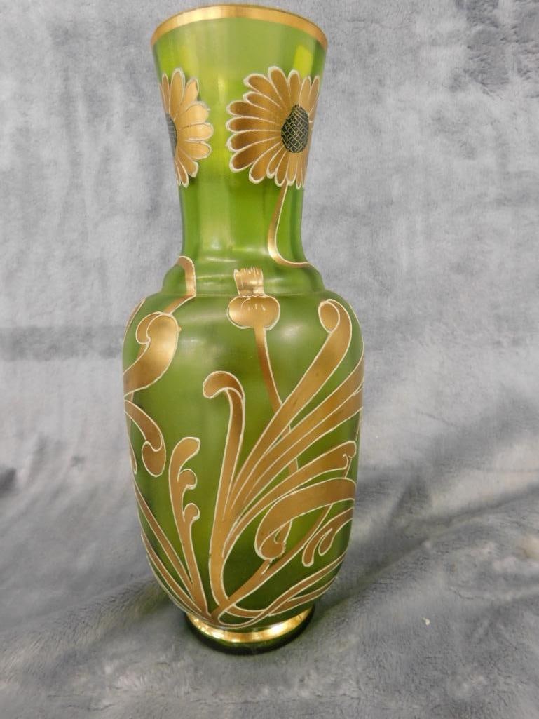 Group of 3 Vintage Iridescent Glass Vases - 8.5" and 4.25" Tall - 4