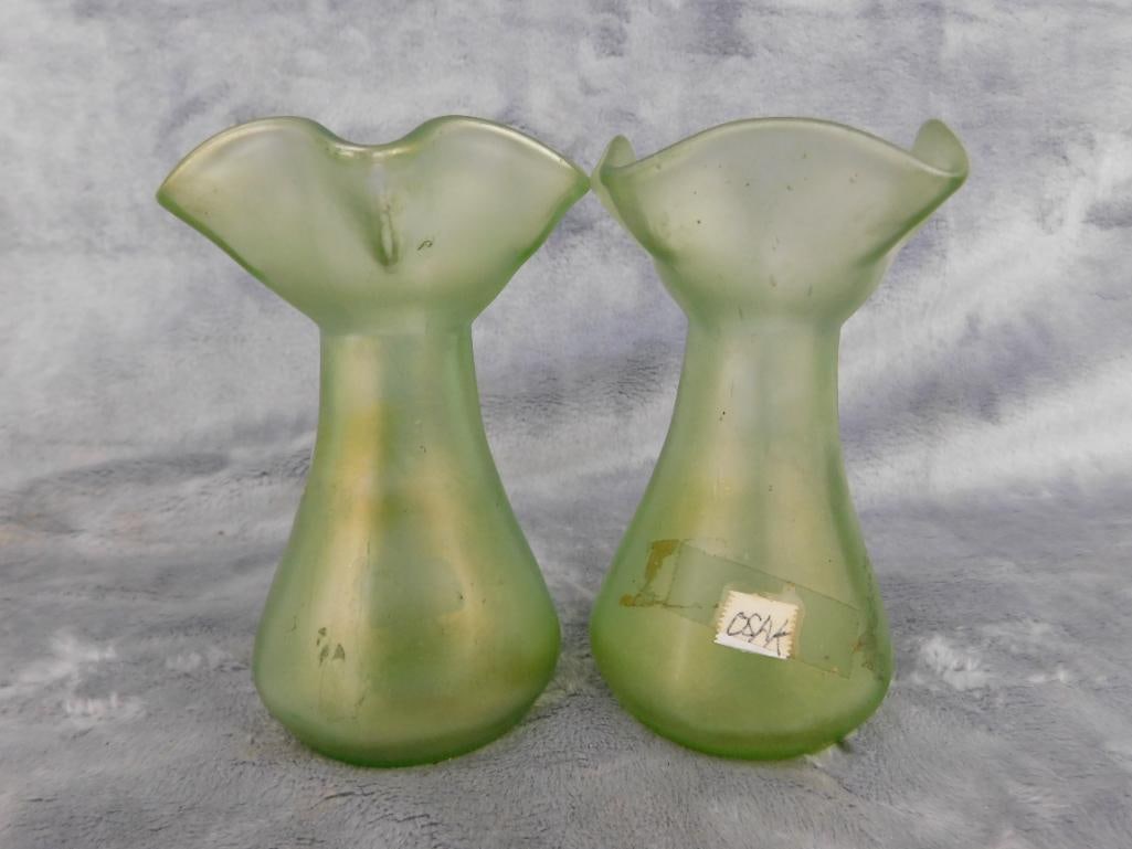 Group of 3 Vintage Iridescent Glass Vases - 8.5" and 4.25" Tall - 6