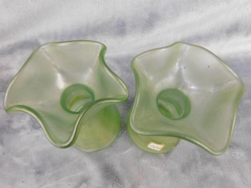Group of 3 Vintage Iridescent Glass Vases - 8.5" and 4.25" Tall - 7