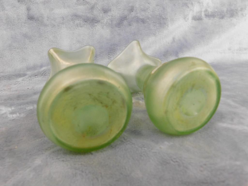 Group of 3 Vintage Iridescent Glass Vases - 8.5" and 4.25" Tall - 8