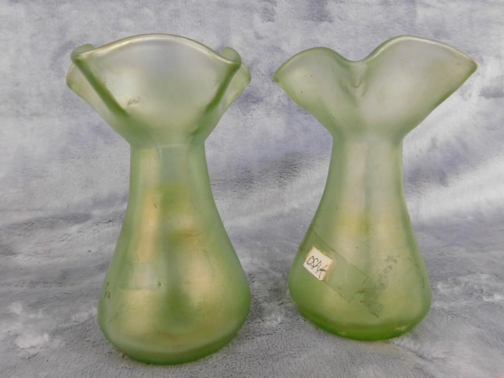 Group of 3 Vintage Iridescent Glass Vases - 8.5" and 4.25" Tall - 9