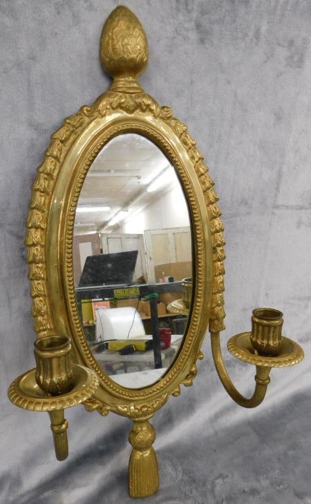 Brass Wall Hung Mirror / Candle Holder Sconce - 21.5" x 11" x 5" (1 of 8)