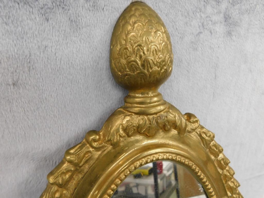 Brass Wall Hung Mirror / Candle Holder Sconce - 21.5" x 11" x 5" - 2