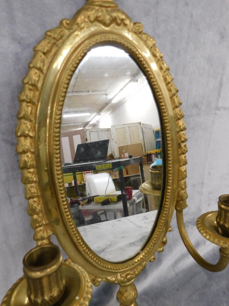 Brass Wall Hung Mirror / Candle Holder Sconce - 21.5" x 11" x 5" - 3