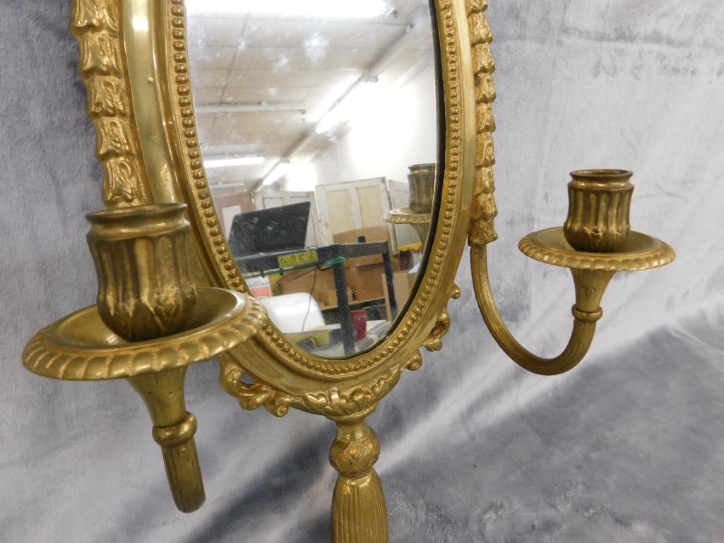 Brass Wall Hung Mirror / Candle Holder Sconce - 21.5" x 11" x 5" - 4