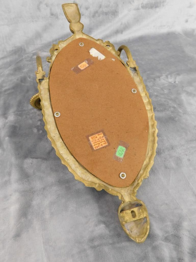 Brass Wall Hung Mirror / Candle Holder Sconce - 21.5" x 11" x 5" - 6