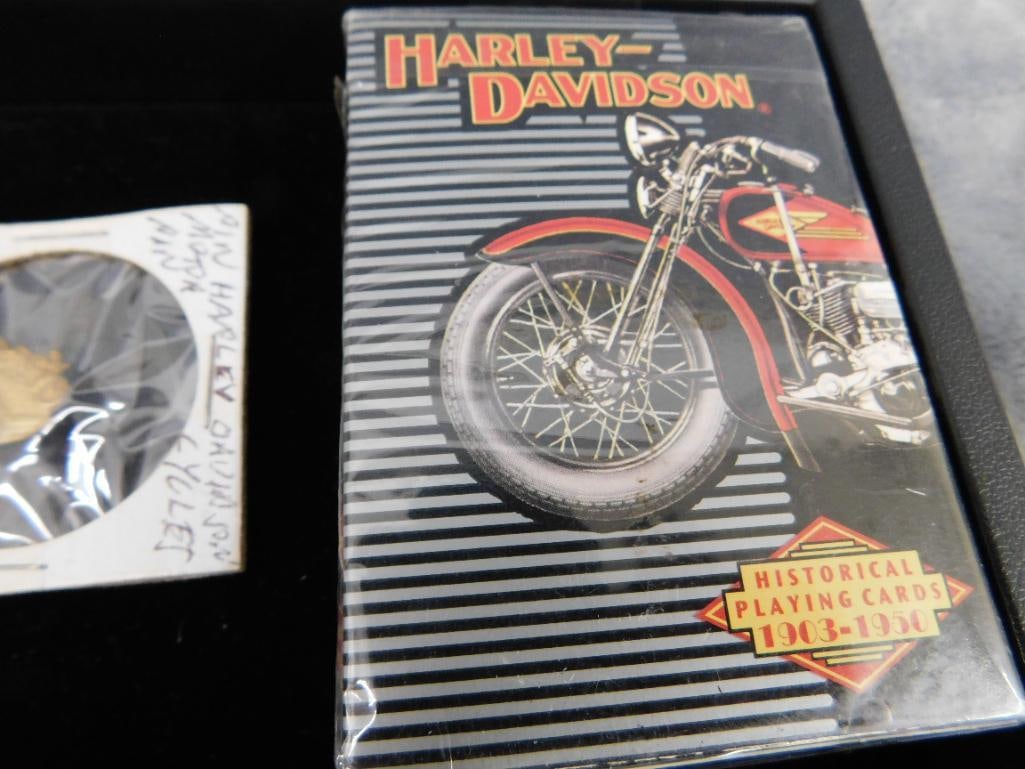 Group of Harley Davidson Items - 2 Plaques - Belt Buckle - Ashtray - Pin - 7
