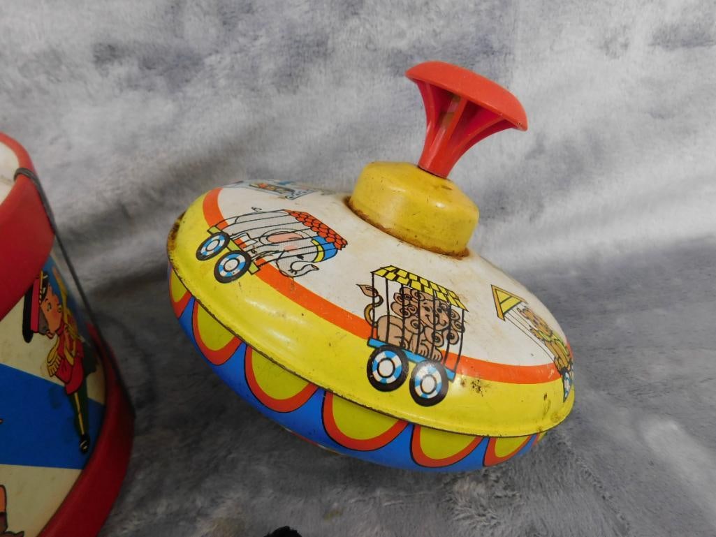 Group of 4 Litho Tin Toys - As Is - Untested - Drum - Hanging Monkey - Top - 3