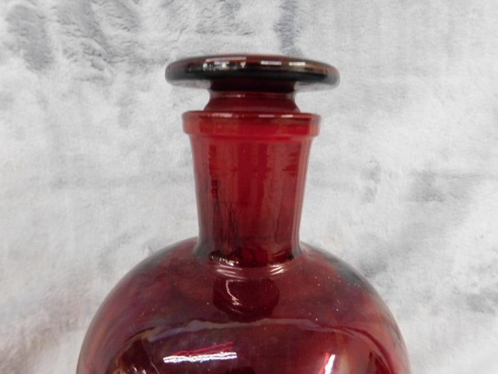 Red Pyrex Apothecary Bottle with Stopper - 9.25" x 4.5" - 2
