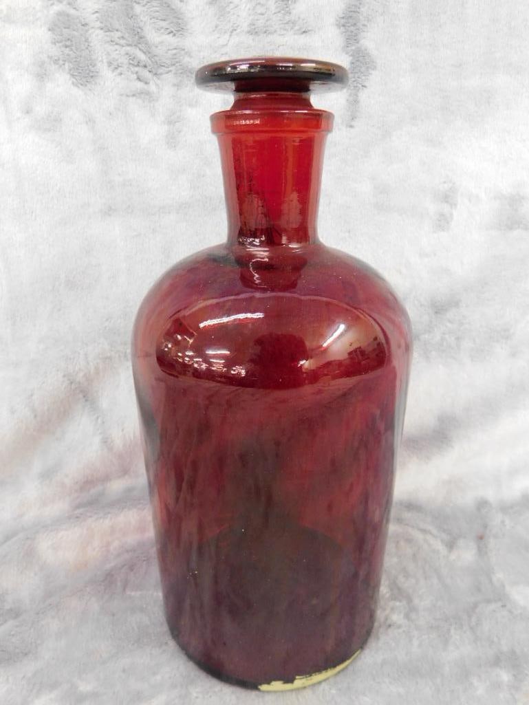 Red Pyrex Apothecary Bottle with Stopper - 9.25" x 4.5" - 5