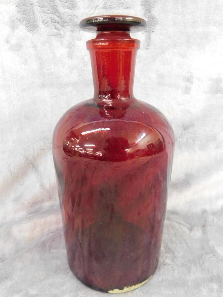 Red Pyrex Apothecary Bottle with Stopper - 9.25" x 4.5" - 6