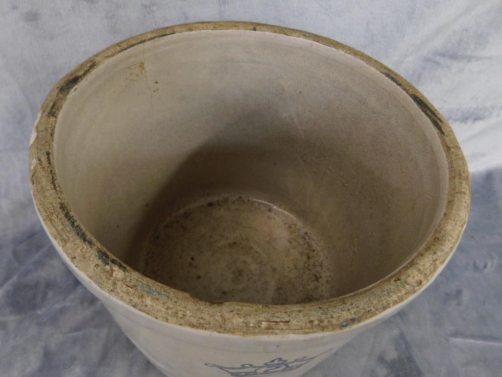 2 Gallon Pottery Crock - Has Crack and Chip - 9" x 9.75" - 2