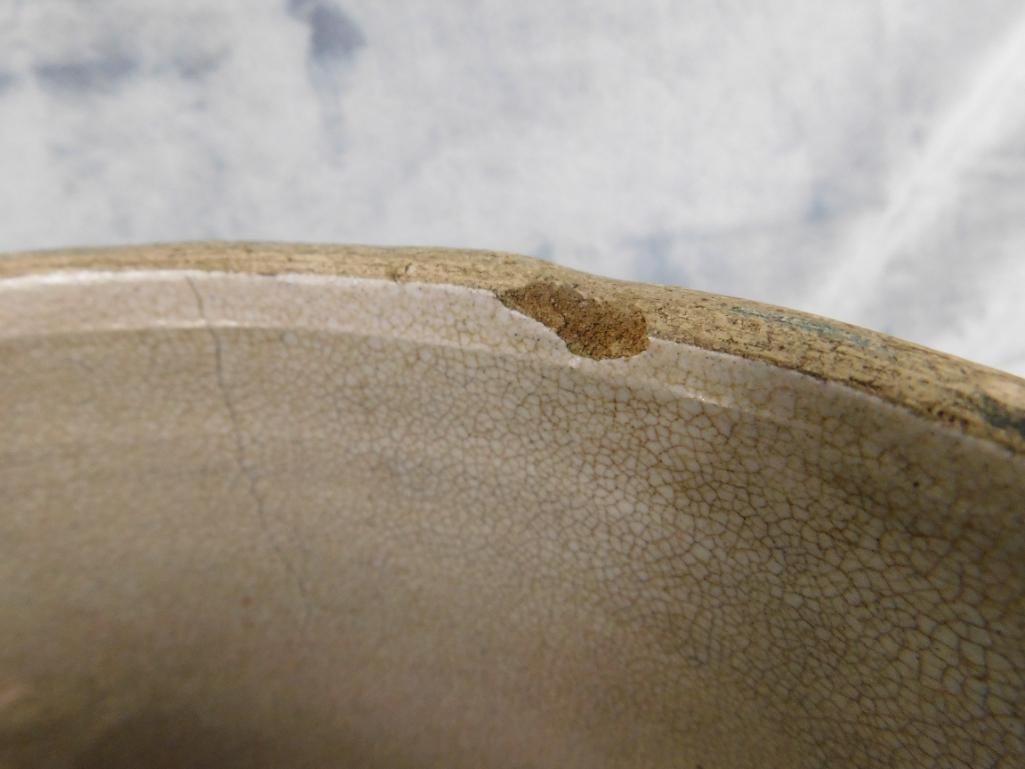 2 Gallon Pottery Crock - Has Crack and Chip - 9" x 9.75" - 4